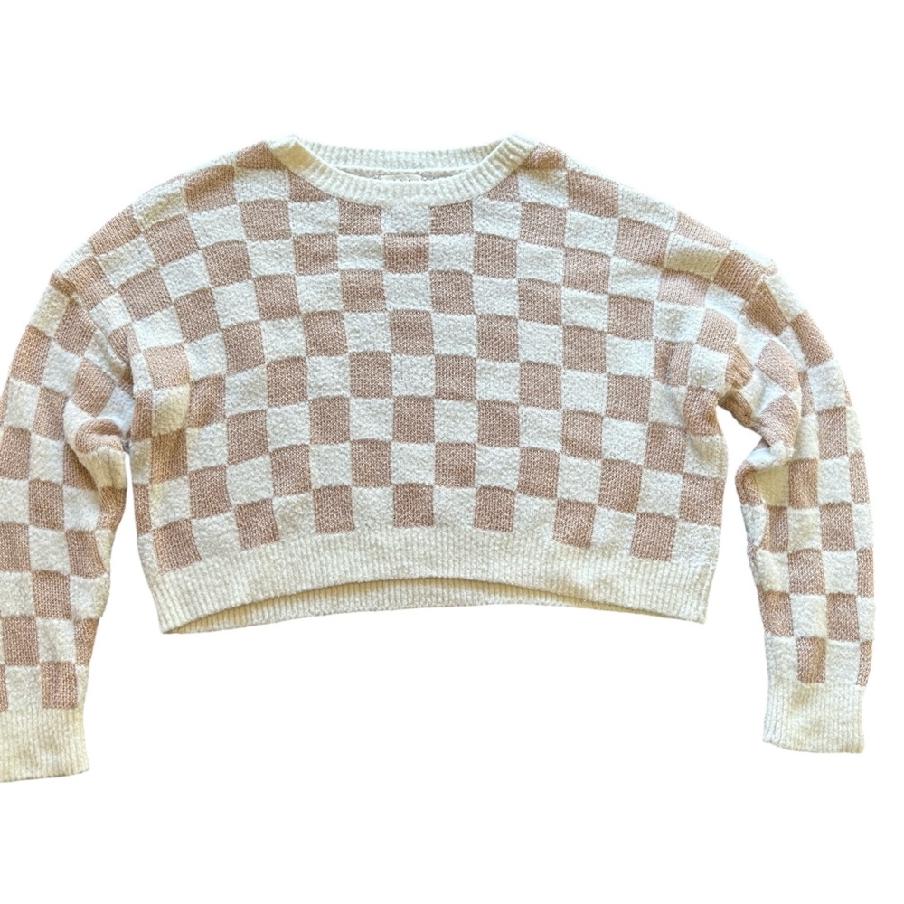Debut Cream and Tan Checkered Sweater